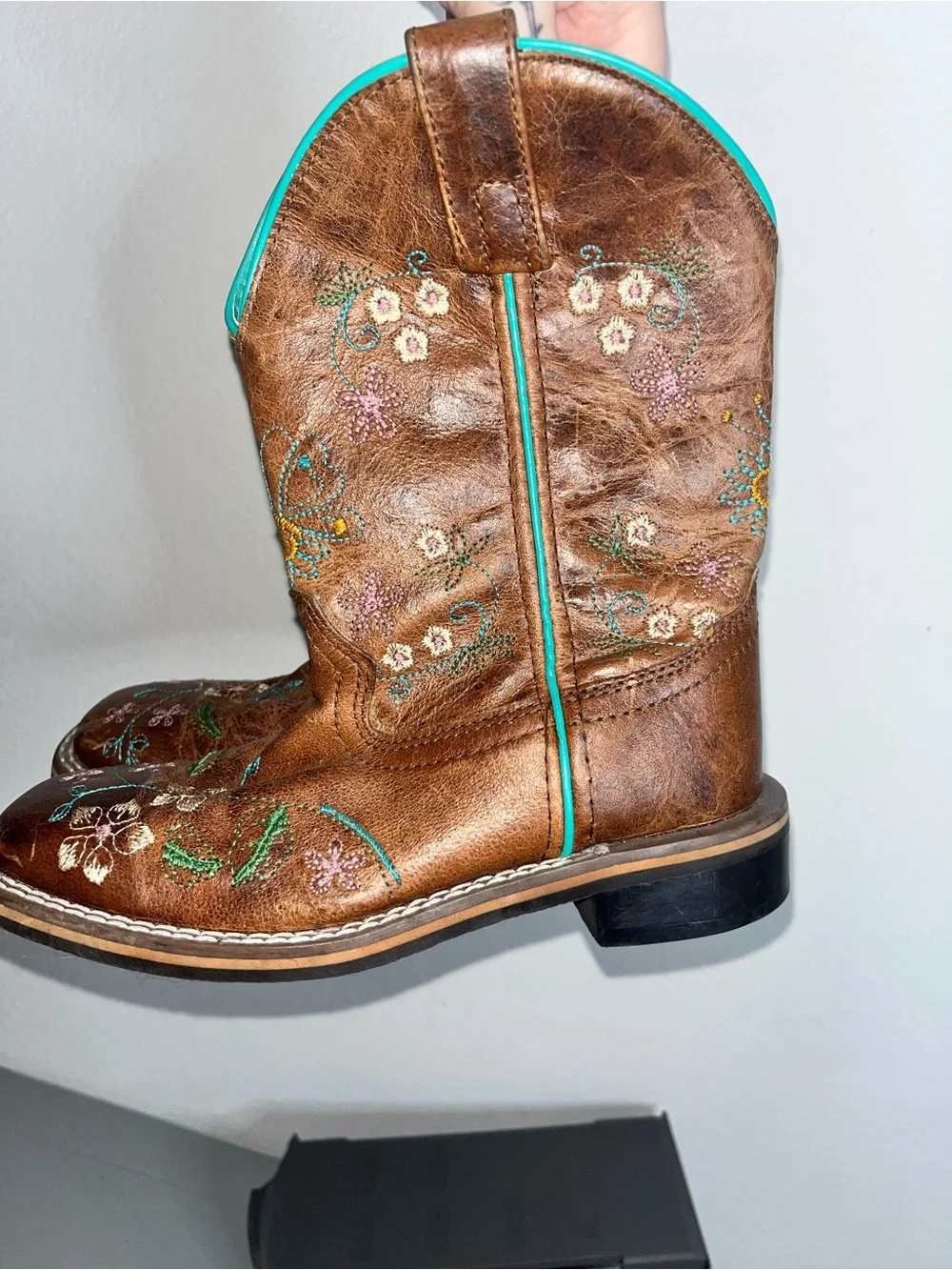 Smoky Mountain Kid Antique Floral Embroidery Leather SquareToe Cowboy Boots 13.5
